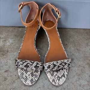 Tory Burch Savannah Snakeskin Ankle Strap Wedge Sandals Size 9